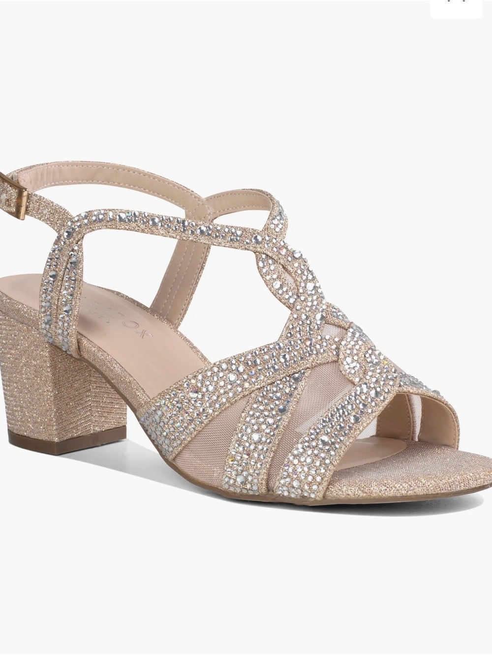 Paradox Champagne Rhinestone Block Heel Dress Sandal